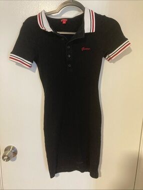 GUESS Black Mini Polo Dress with Red & White Trim